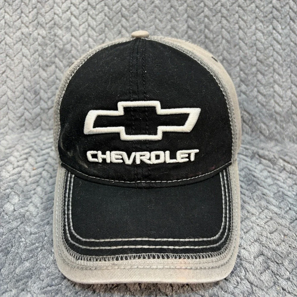 Chevrolet GM Licensed Embroidered Logo Hat Two Tone Black Grey Adjustable Cap